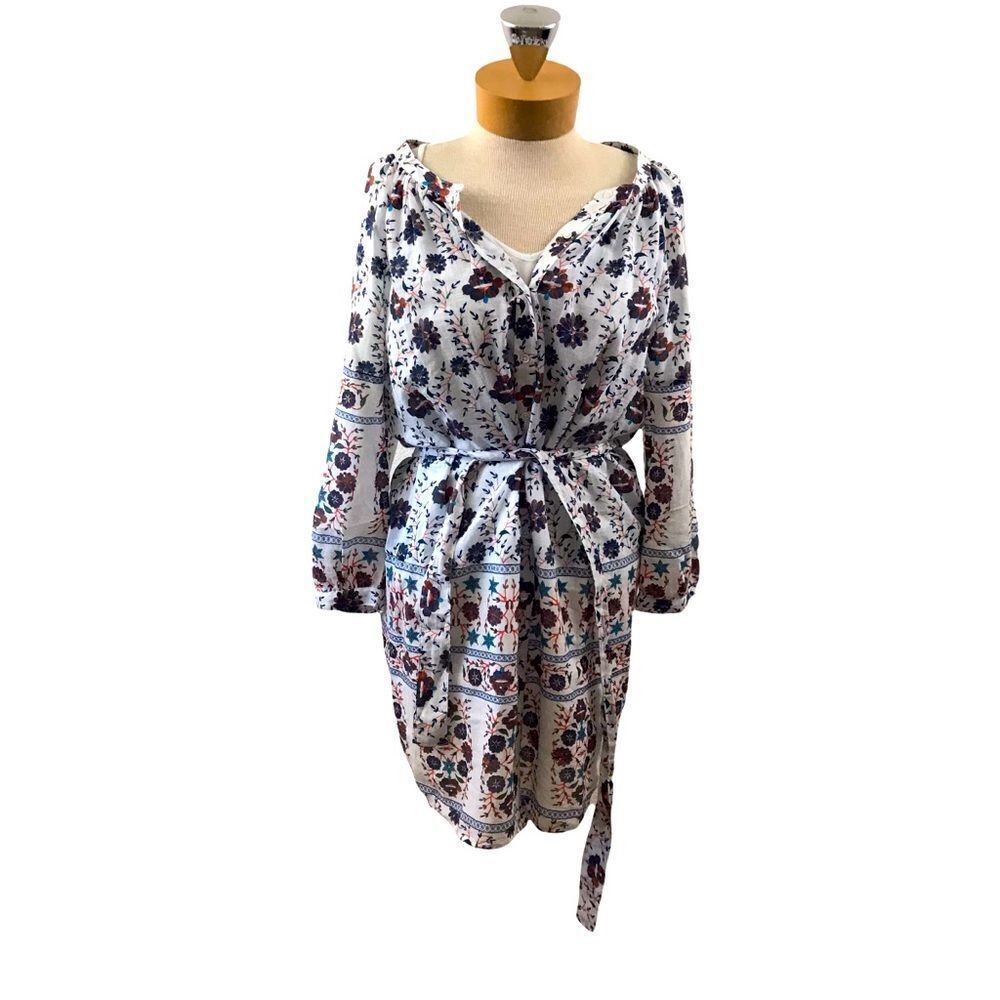 Lucky Brand Women's M Belted Shirt Dress White Blue Western Floral With Slip New